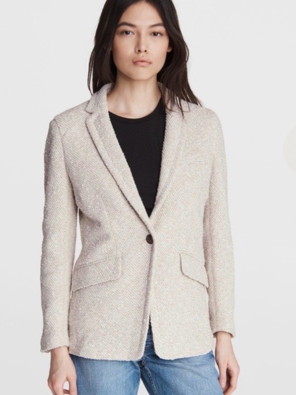 rag & bone Women’s Ivory Margot Tweed Blazer Single Button Notch Lapel